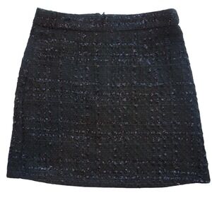 Black Textured Tweed‎ Mini Skirt Sparkle Accents Zipper Closure